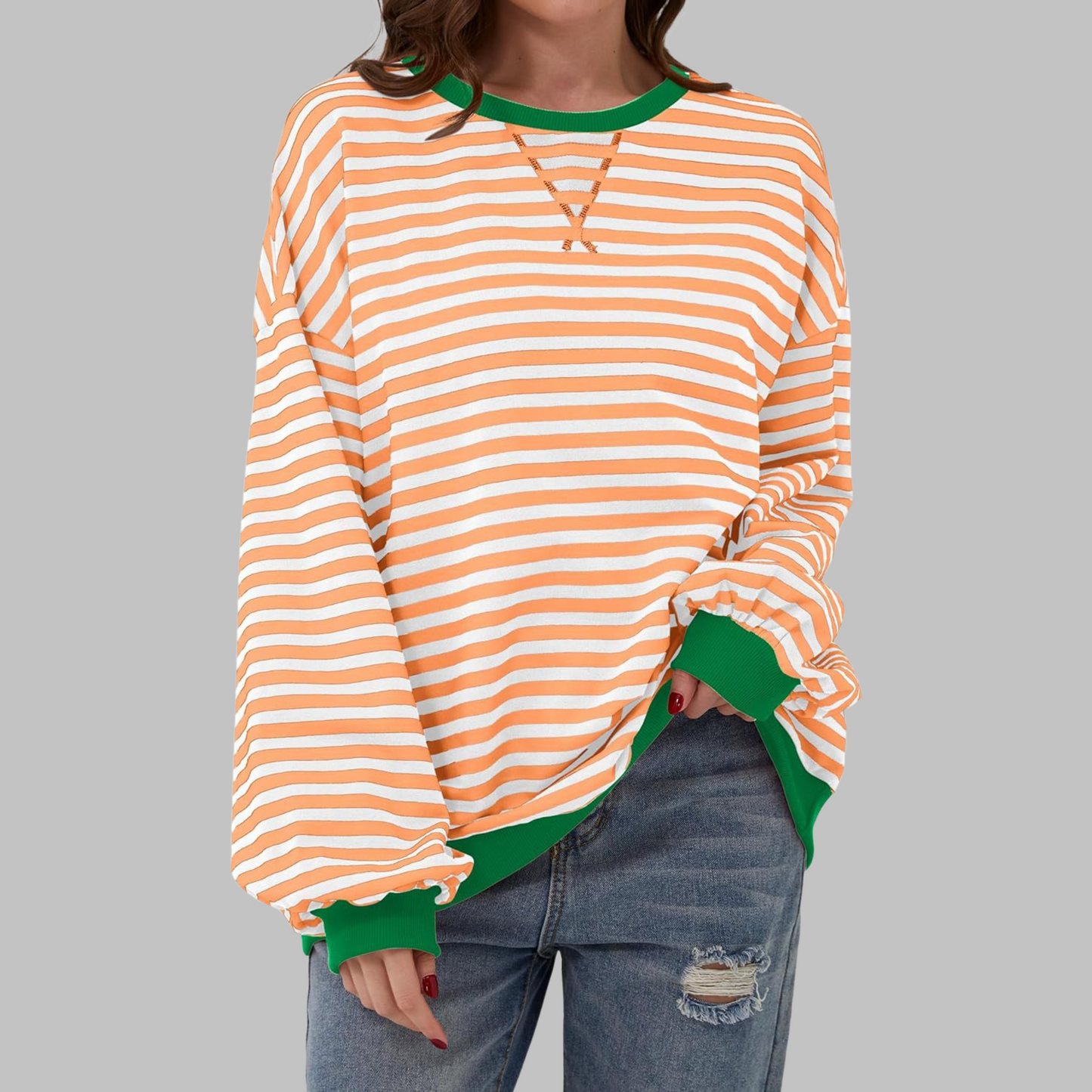 LUKA™ - Sudadera informal de manga larga con cuello redondo y rayas