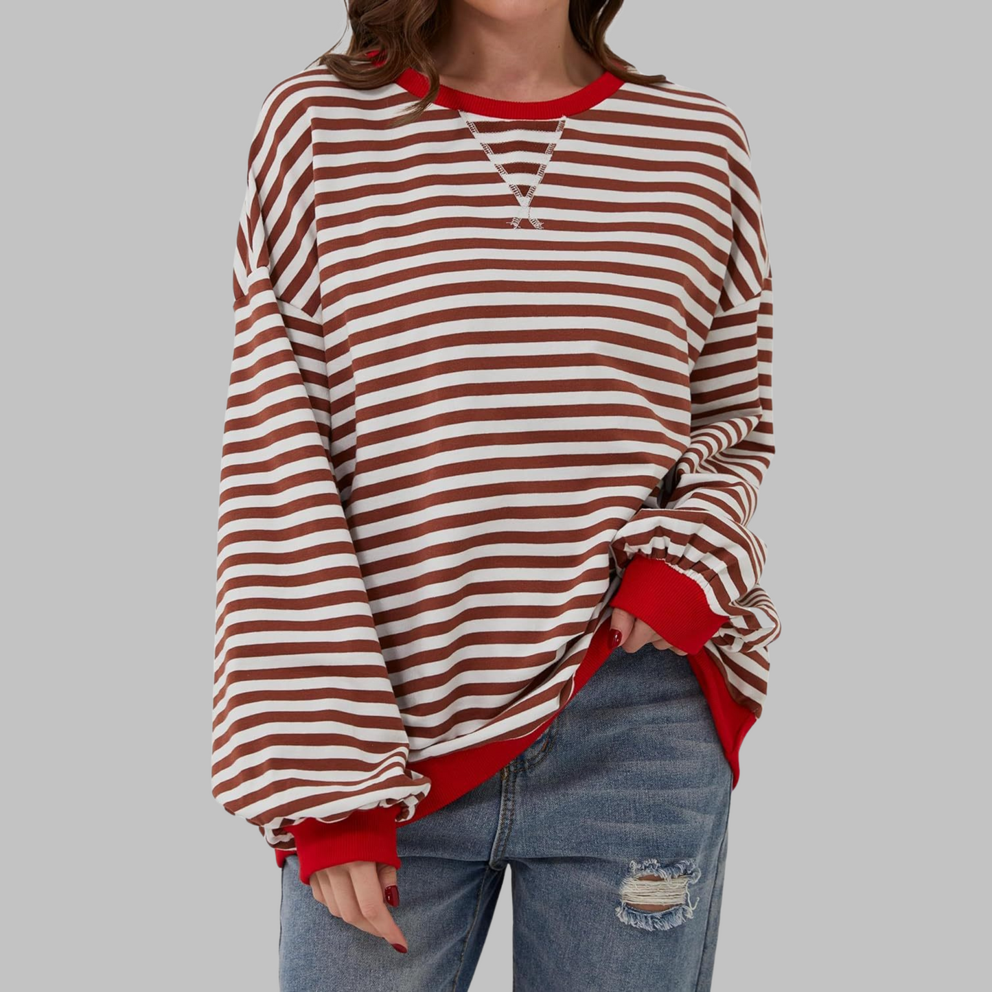 LUKA™ - Sudadera informal de manga larga con cuello redondo y rayas