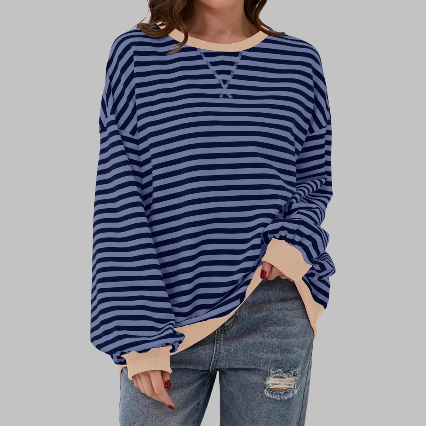 LUKA™ - Sudadera informal de manga larga con cuello redondo y rayas