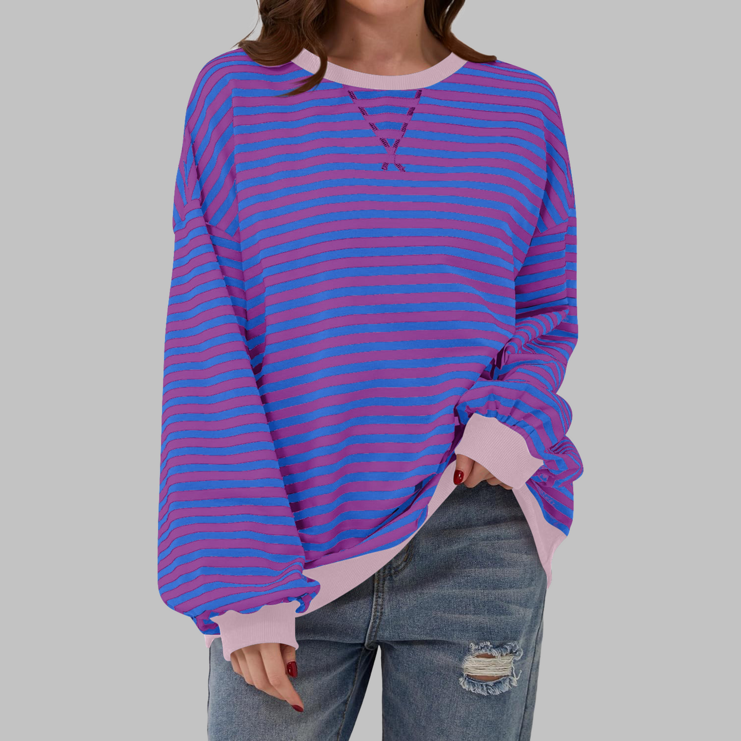 LUKA™ - Sudadera informal de manga larga con cuello redondo y rayas