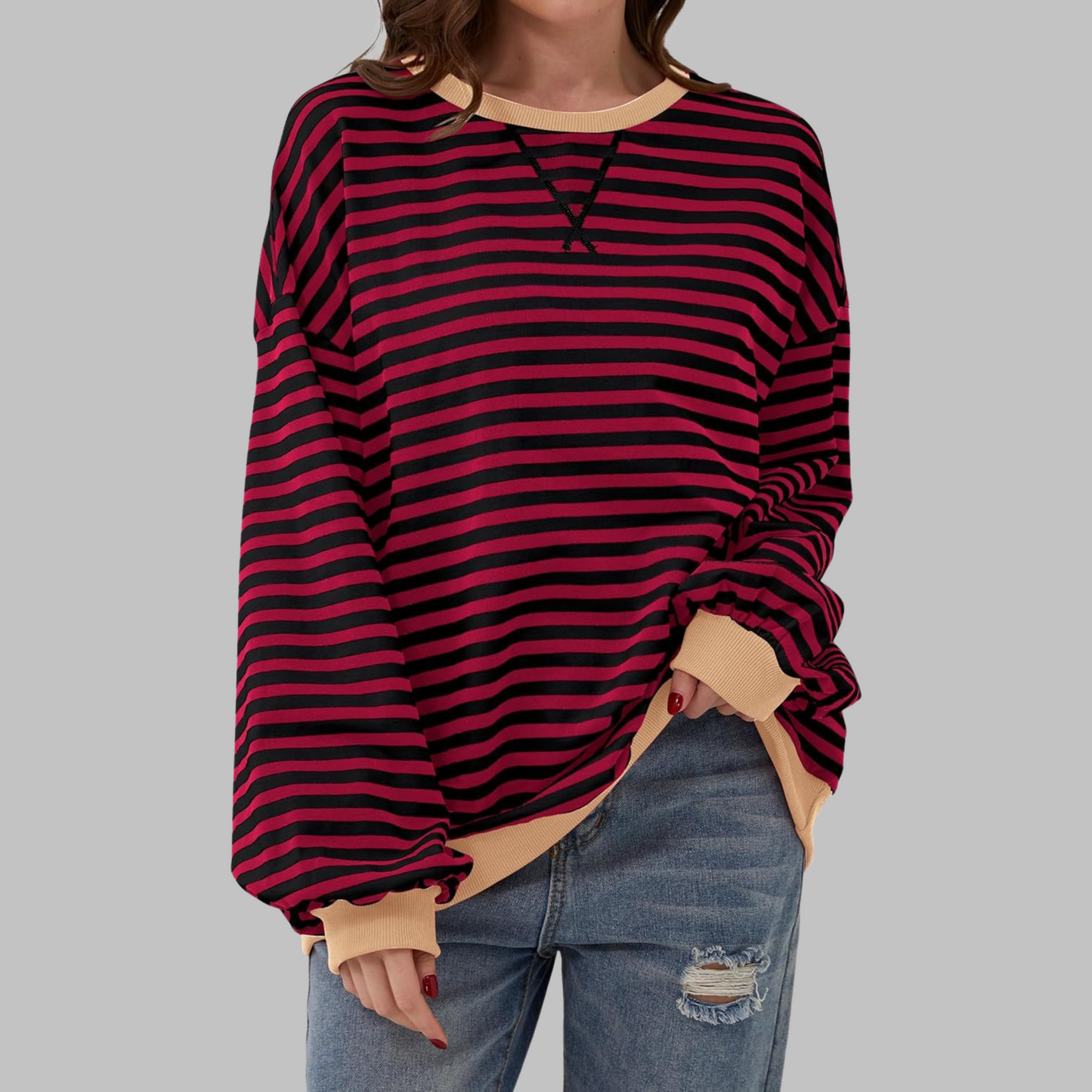 LUKA™ - Sudadera informal de manga larga con cuello redondo y rayas