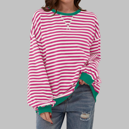 LUKA™ - Sudadera informal de manga larga con cuello redondo y rayas