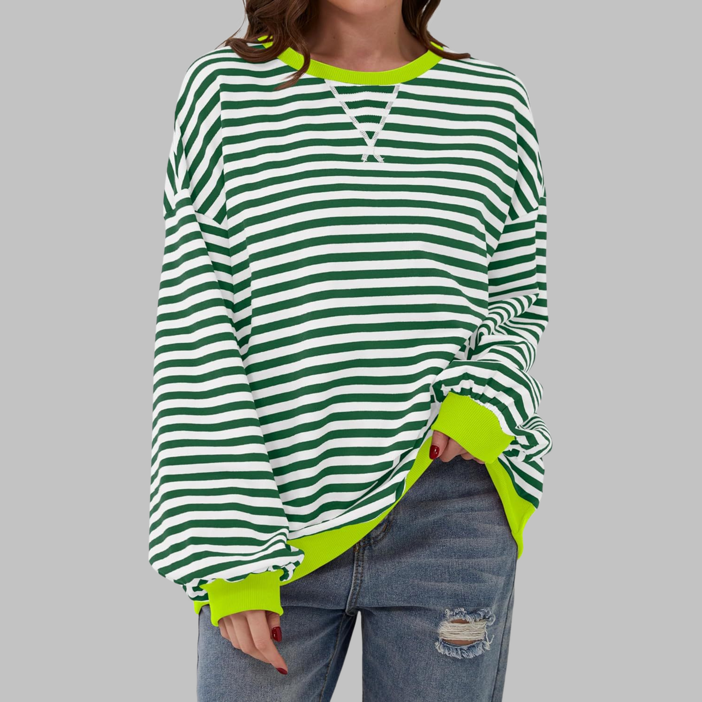 LUKA™ - Sudadera informal de manga larga con cuello redondo y rayas