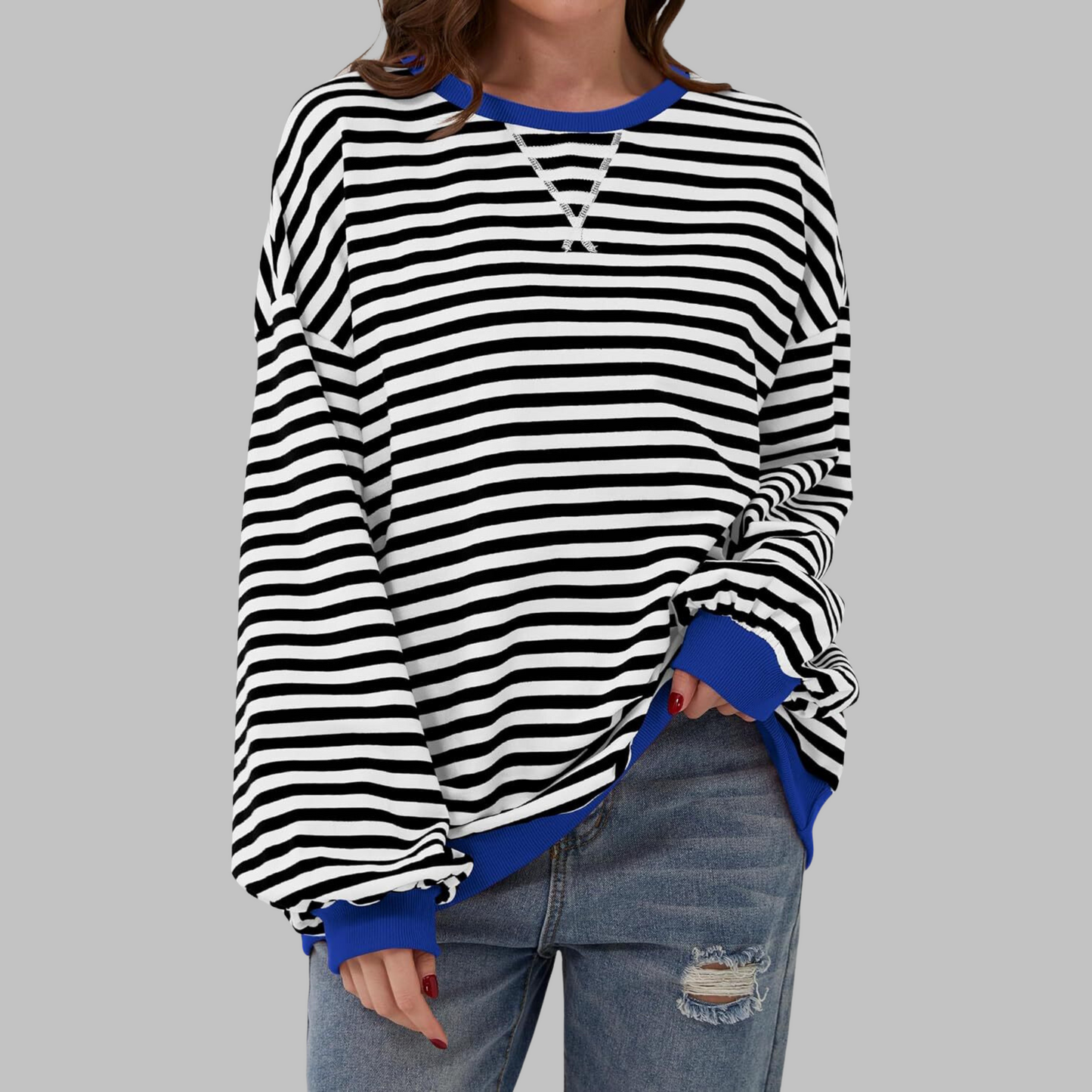 LUKA™ - Sudadera informal de manga larga con cuello redondo y rayas