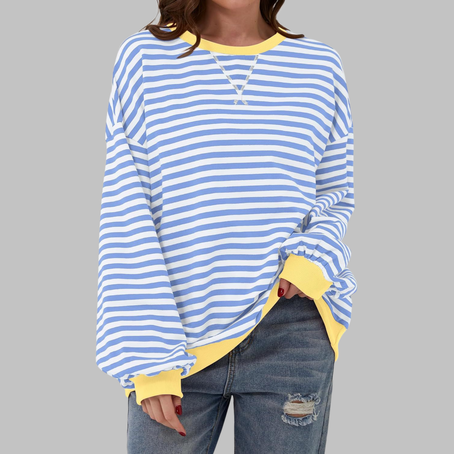 LUKA™ - Sudadera informal de manga larga con cuello redondo y rayas