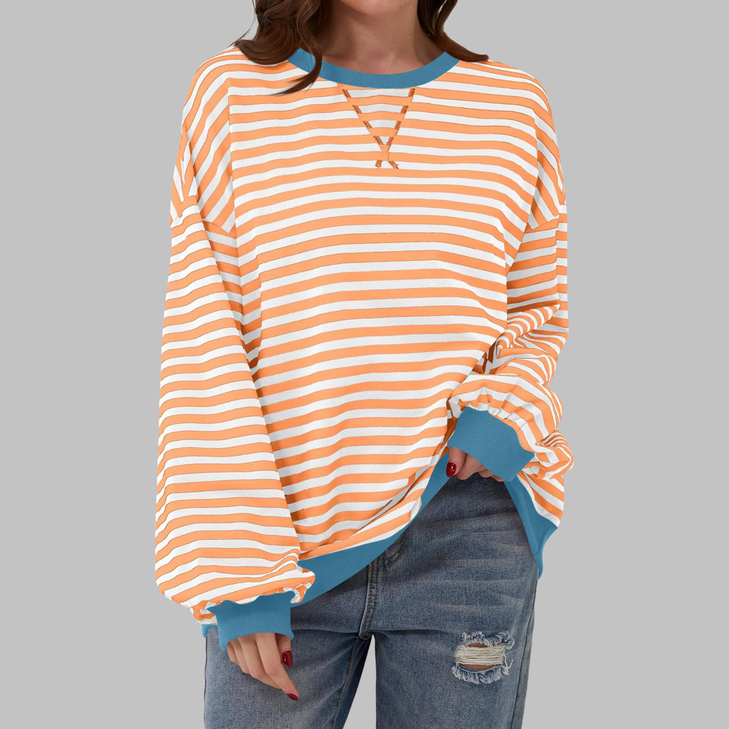 LUKA™ - Sudadera informal de manga larga con cuello redondo y rayas