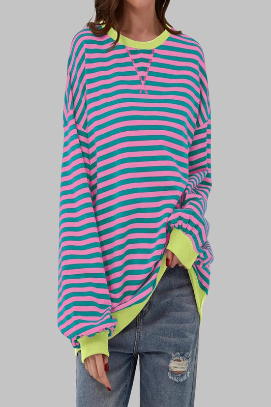 LUKA™ - Sudadera informal de manga larga con cuello redondo y rayas